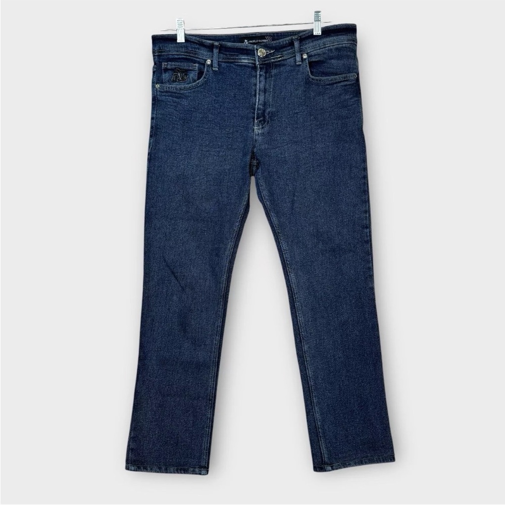 Angelo Galasso Slim Fit Straight Leg Jeans Mens 32x28 Blue Trousers Made Italy
